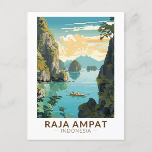 Carte Postale Raja Ampat Indonésie bateaux voyage Art Vintage