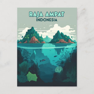 Carte Postale Raja Ampat Indonésie Plongée sous-marine Rétro