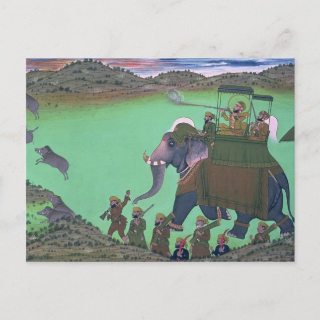 Carte Postale Raja Sarup Singh d'Udaipur, à la chasse au sanglie (Devant)