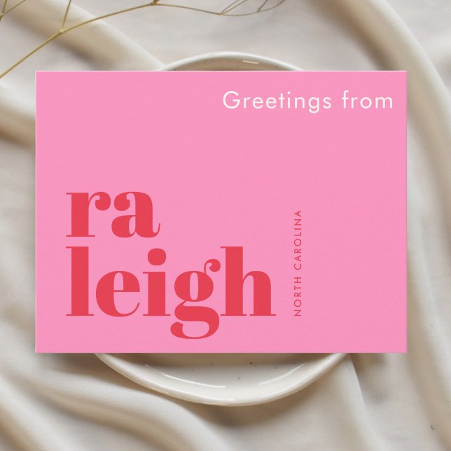 Carte Postale Raleigh Caroline du Nord typographique rose (Créateur téléchargé)