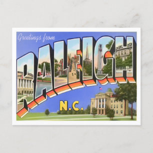 Carte Postale Raleigh, Caroline du Nord Vintage Grandes Lettres