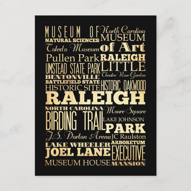Carte Postale Raleigh City of North Carolina State Typography (Devant)