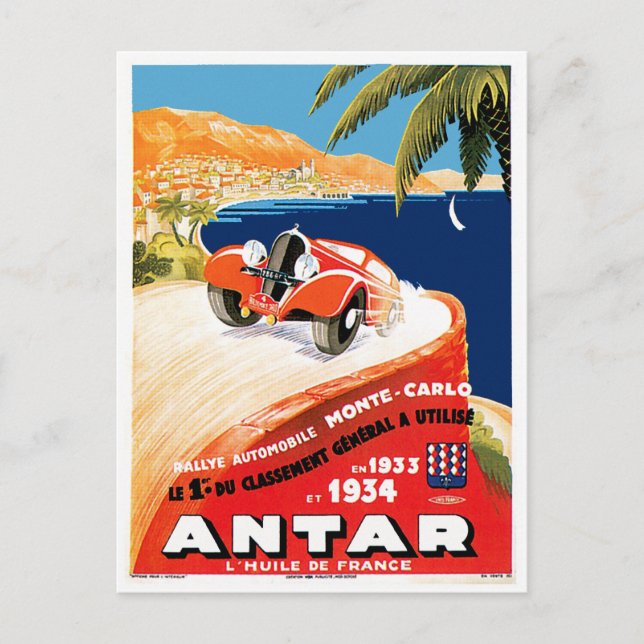 Carte Postale Rallye Automobile Monte Carlo (Devant)