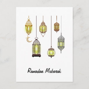 Carte Postale Ramadan Kareem Crescent Lanterns Moubarak Islamiqu