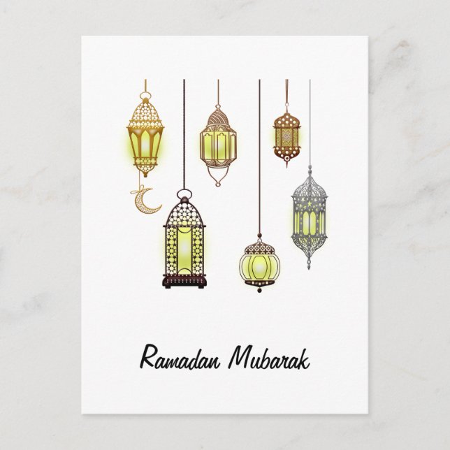 Carte Postale Ramadan Kareem Crescent Lanterns Moubarak Islamiqu (Devant)