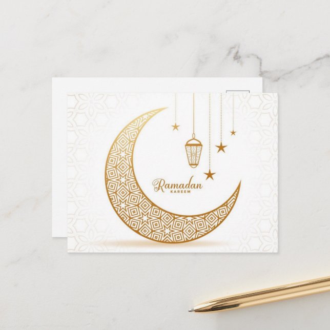 Carte postale Ramadan Kareem Gold Crescent (Devant/Arrière en situation)