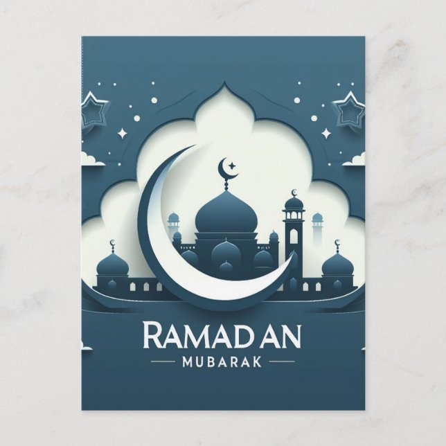 Carte postale Ramadan moderne bleu et blanc (Devant)