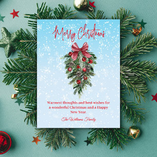 Carte Postale Ramure de pin à l'aquarelle et Noël enneigé au rub