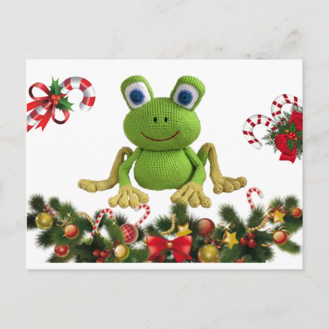 Carte Postale Rana de ganchillo para Navidad con sus dulces .... (Devant)