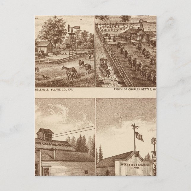 Carte Postale Ranches, écuries, Tulare Co, Cal (Devant)