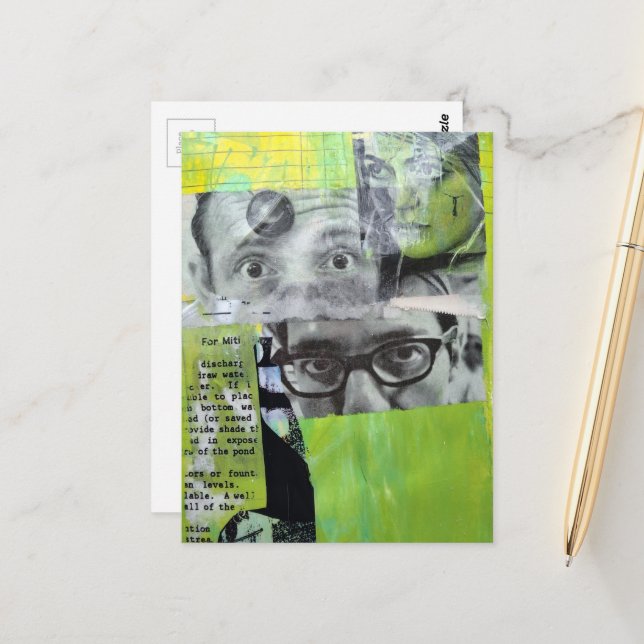 Carte Postale Random Collage of  Vintage Faces (Devant/Arrière en situation)