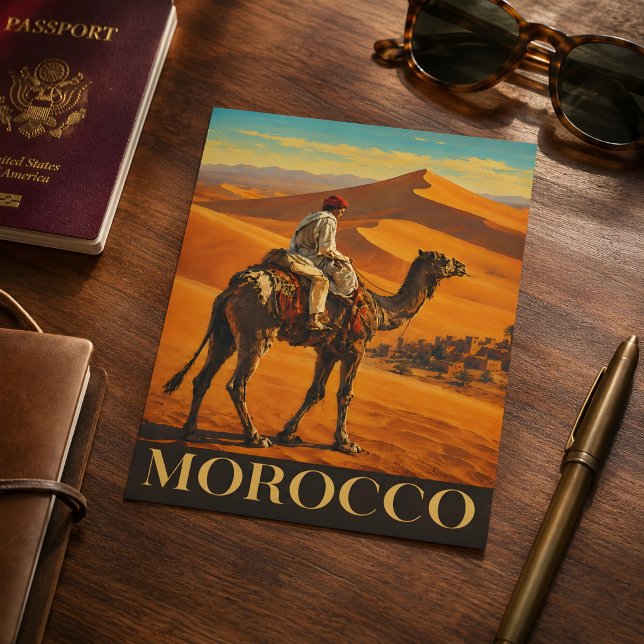 Carte Postale Randonnée à dos de chameau dans le désert du Sahar (Sahara desert Merzouga postcard. )