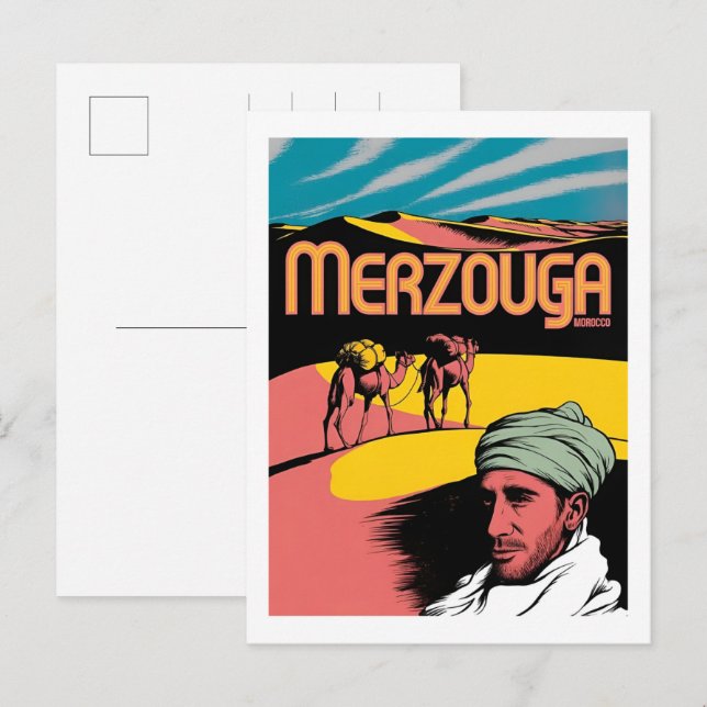Carte Postale Randonnée à dos de chameau rétro Merzouga sahara m (Devant / Derrière)