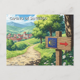 Carte Postale Randonneur du Camino de Santiago au coucher du sol