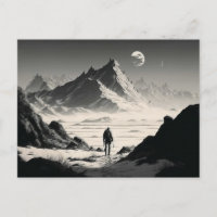 Randonneurs solitaires noirs et blancs dans les mo