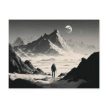 Randonneurs solitaires noirs et blancs dans les mo