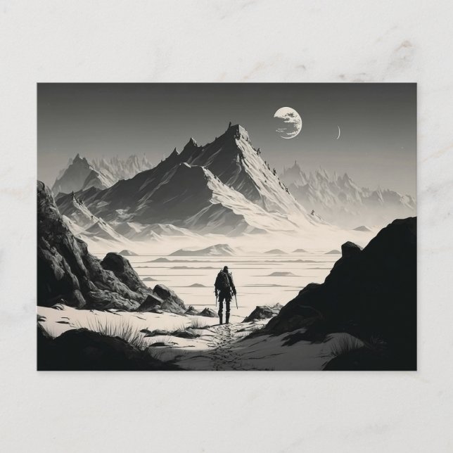 Carte Postale Randonneurs solitaires noirs et blancs dans les mo (Devant)