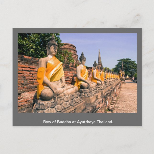 Carte Postale Rangée de Bouddha à Ayutthaya Thaïlande. (Devant)