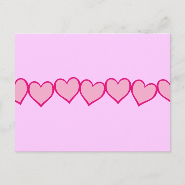 Carte Postale Rangée de cœurs roses (Devant)