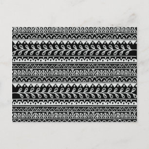 Carte Postale Rangées de motifs gribouillés noir et blanc