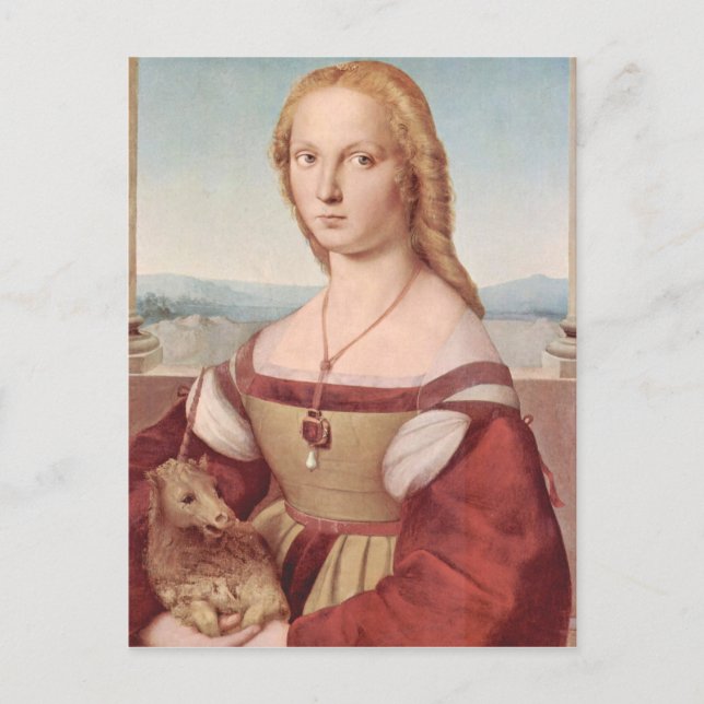 Carte Postale Raphael Dame et licorne Classique beaux-arts (Devant)