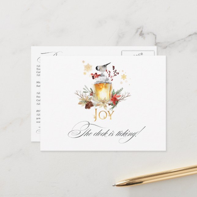 Carte Postale Rappel de l'événement de Noël aux pins enneigés et (Devant/Arrière en situation)