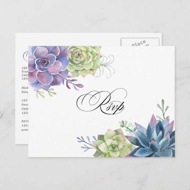 Carte Postale Rappel de Mariage de Cactus Succulents Réponse RSV (Devant / Derrière)