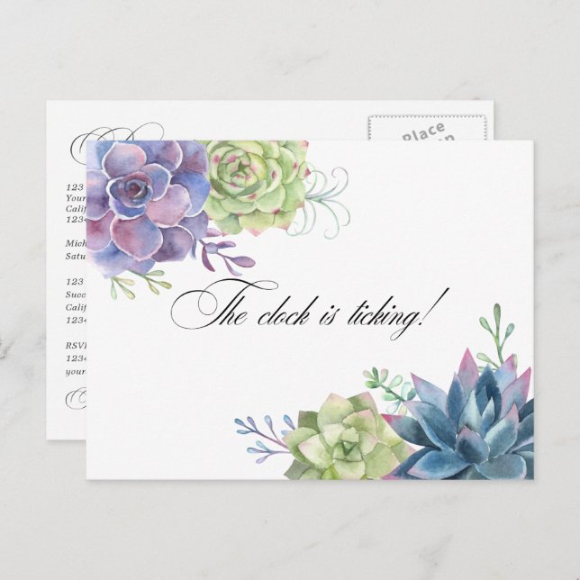 Carte Postale Rappel de Mariage de Plantes Succulentes Code QR R (Devant / Derrière)