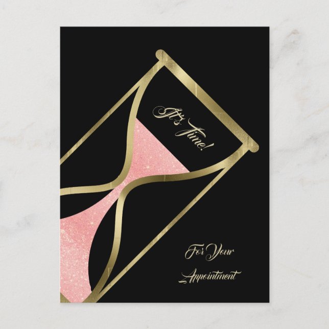 Carte Postale Rappel de rendez-vous Glitzy Rose Gold Hourglass (Devant)