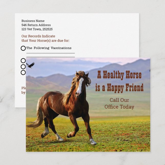 Carte Postale Rappel de rendez-vous pour le cheval pour le vétér (Devant / Derrière)