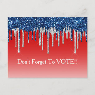 Carte Postale Rappel de vote avec gouttes de paillettes patrioti