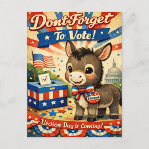 Carte Postale Rappel de vote de l'âne patriotique rétro