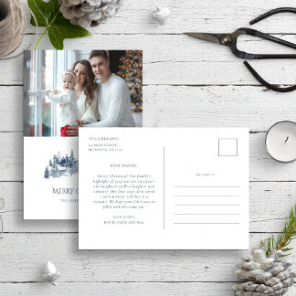 Carte Postale Rapport annuel de famille Bleu Noël Hiver Photo