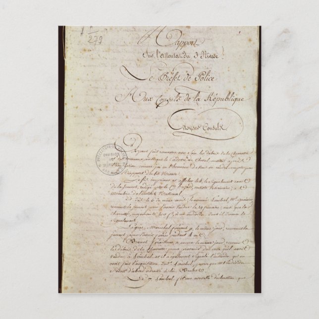Carte Postale Rapport de police de l'intendant à Napoléon (Devant)