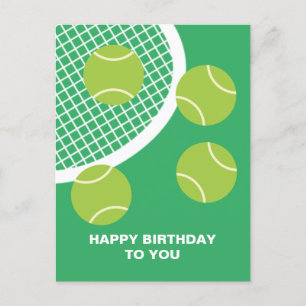 Carte Postale Raquette de balle de tennis vert moderne Joyeux an