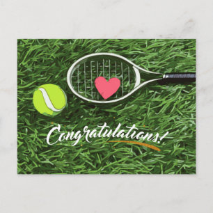 Carte Postale Raquette de tennis et balle avec félicitations d'a