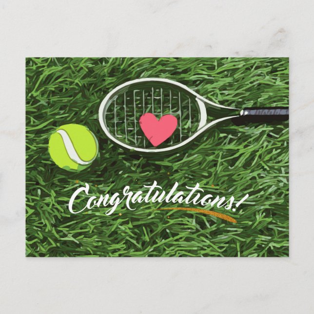 Carte Postale Raquette de tennis et balle avec félicitations d'a (Devant)