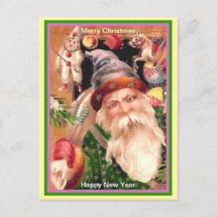 Carte Postale Rare Père Noël Violet Casquette Vert Manteau Brown