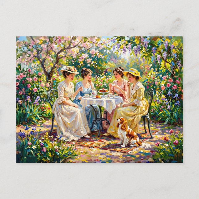 Carte Postale Rassemblement de dames dans un jardin avec un Cava (Devant)