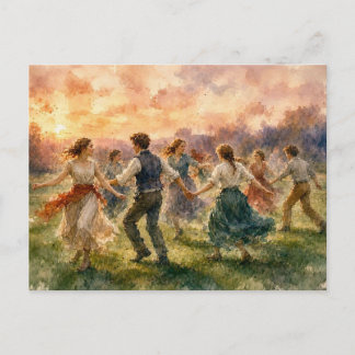 Carte Postale Rassemblement de danse au coucher du soleil,  