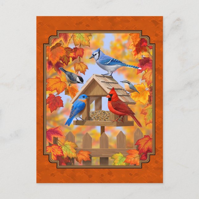 Carte Postale Rassemblement d'oiseaux Orange d'automne (Devant)