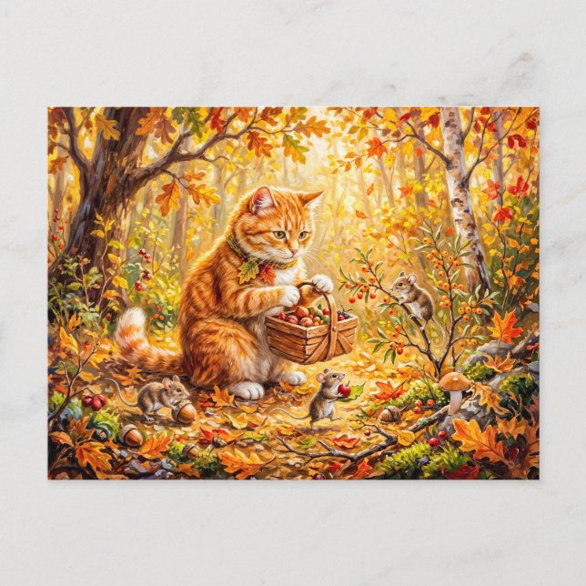Carte Postale Rassemblement hivernal dans la forêt du chat et de (Devant)