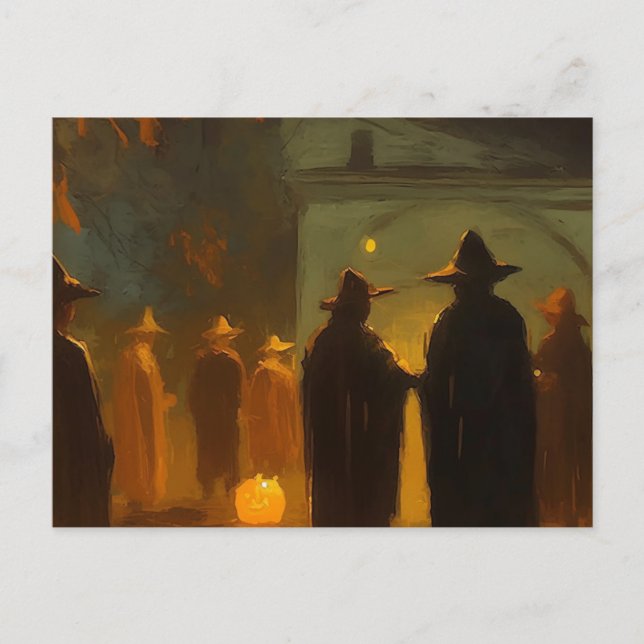 Carte Postale Rassemblement Vintage d'Halloween (Devant)