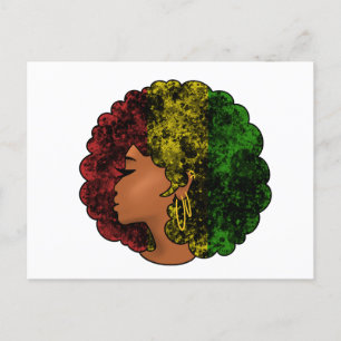 Carte Postale Rasta femme noire afro rouge jaune vert