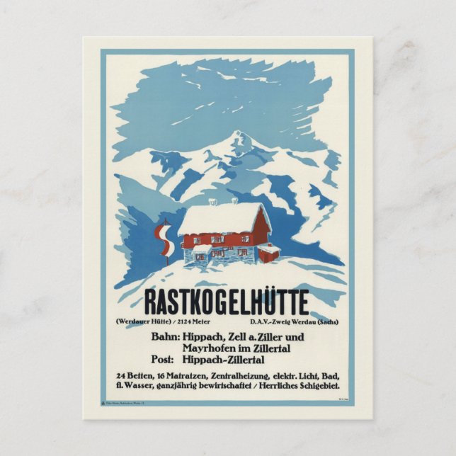 Carte Postale Rastkogelhütte Allemagne Poster vintage 1938 (Devant)