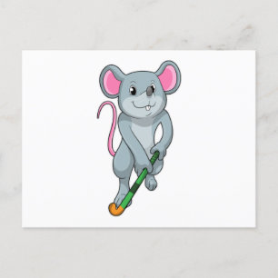 Carte Postale Rat au hockey avec une batte de hockey
