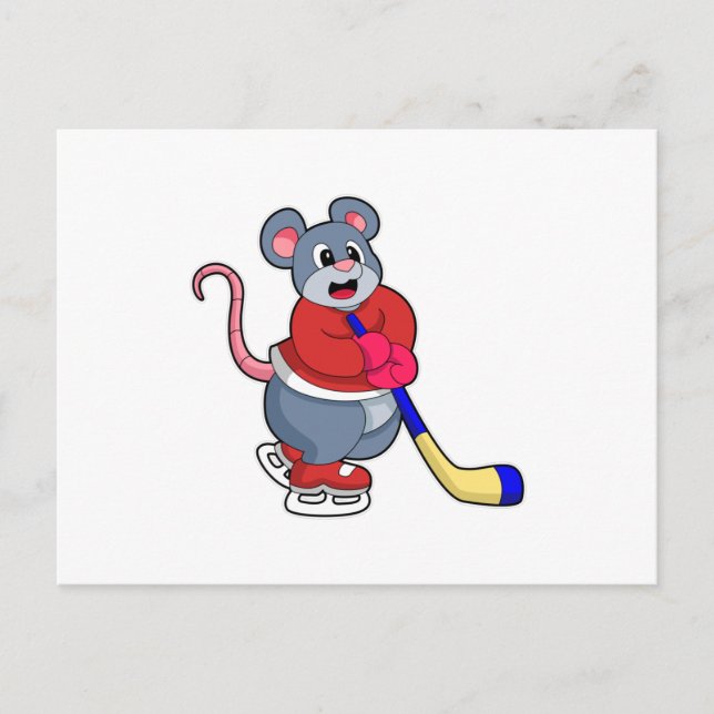 Carte Postale Rat au hockey sur glace avec Bâton de hockey sur g (Devant)