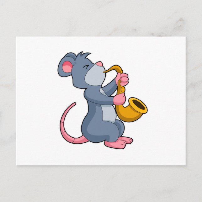 Carte Postale Rat au music avec saxophone (Devant)