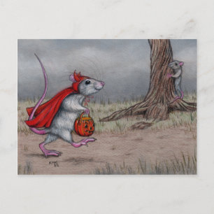 Carte Postale Rat diable halloween marcher