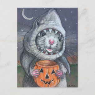 Carte Postale Rat en costume de requin Halloween kmcoriginals